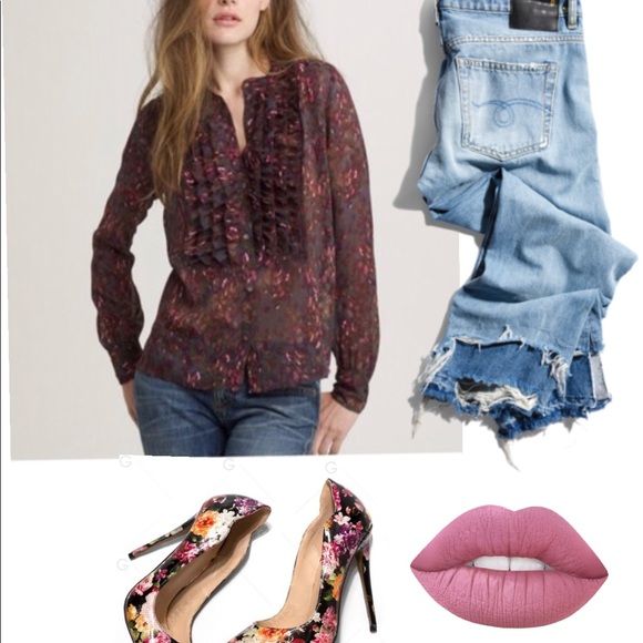 J. Crew Bayberry Flouncette floral Blouse ruffle - Picture 6 of 7